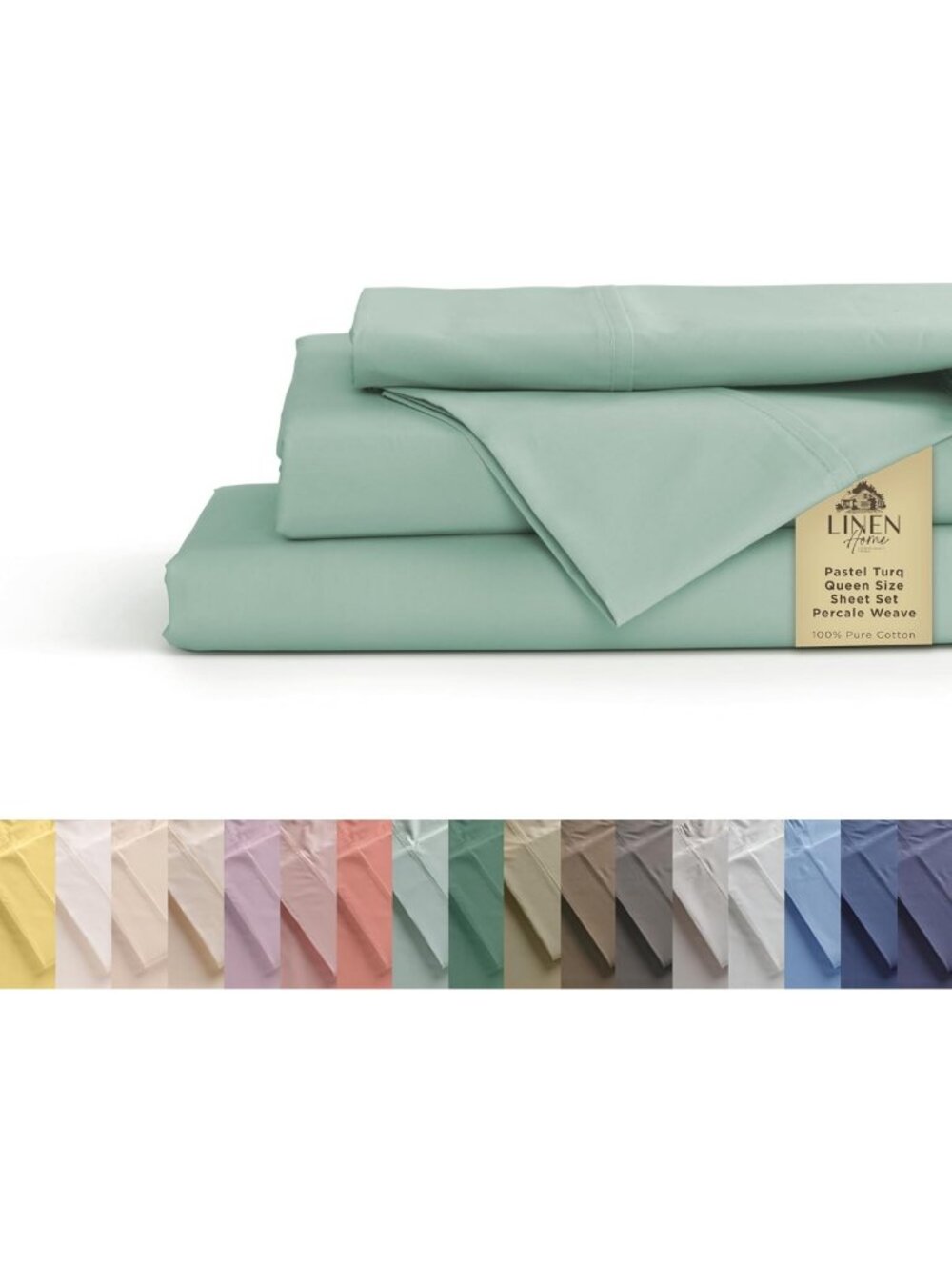Soft Cotton Percale Queen Sheet Set, Deep Pocket, 4 Pieces, Crisp Cool Pastel